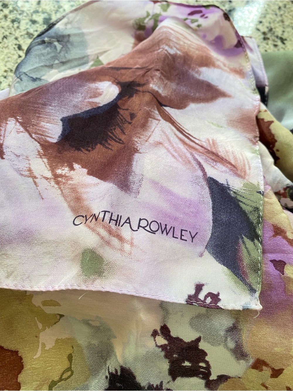 CYNTHIA ROWLEY Lavender Floral Watercolor Silk Scarf - Picture 5 of 6